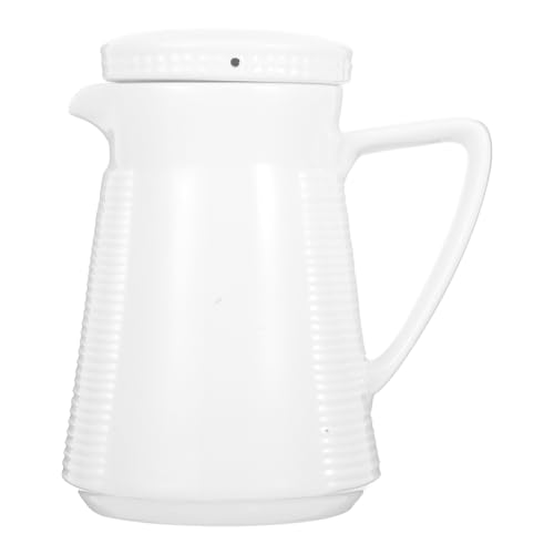 HANABASS Farmhouse White Ceramic Pitcher with Filter Lid, Vintage Wide Mouth Water Carafe with Handle Tea Infuser Jar Leak-Proof Water Jug for Iced Tea Hot Cold Beverage Juice, 550ML