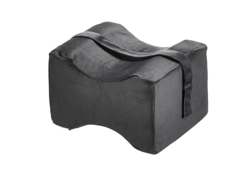 amazon basics Memory Foam Knee Pillow | Adjustable Strap | Ergonomic Contoured Design | for Side Sleeping | 10 x 8 x 6 in | Dark Grey