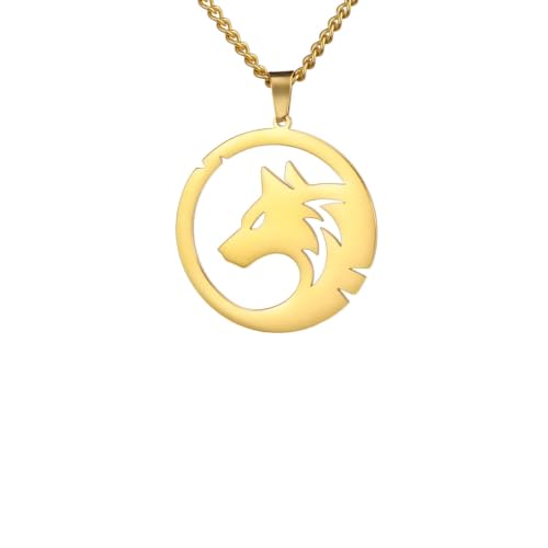 Collier loup vintage pour femme pendentif or style hip hop et chaîne punk street
