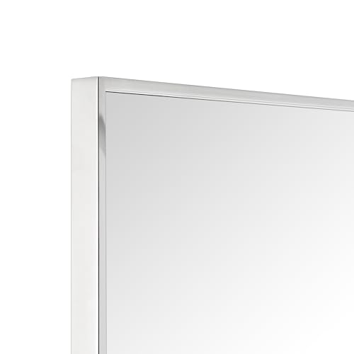 Image of TEHOME Chrome Bathroom Vanity Mirror with Squared Corners, 24x36'' Silver Rectangle Stainless Steel Metal Framed Mirror for Bathroom