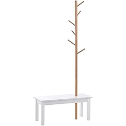 Perchero Recibidor Moderno HOMCOM Perchero de Pie con Banco Colgador Tipo Árbol Moderno 6 Ganchos para Colgar Ropa Bolsa Pasillo Entrada Bambú y MDF 80x30x180cm
