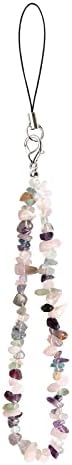 Ryoizen Beaded Phone Charm Colourful Natural Stone Crystal Lanyard Wrist Strap Handmade Phone Chain Acrylic Phone Strap Hanging String Anti-Lost Key Chain Wristlet Bracelet for Women Girl