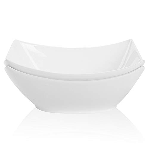 TGLBT Square Serving Bowls Porcelain45-Ounce Bone ChinaSalad Soup Bowl-Set Of 2White