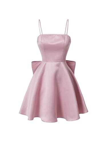 Image of WDIRARA Women's Satin Bow Homecoming Dresses Spaghetti Strap Wedding Guest Gown Summer Mini Dress