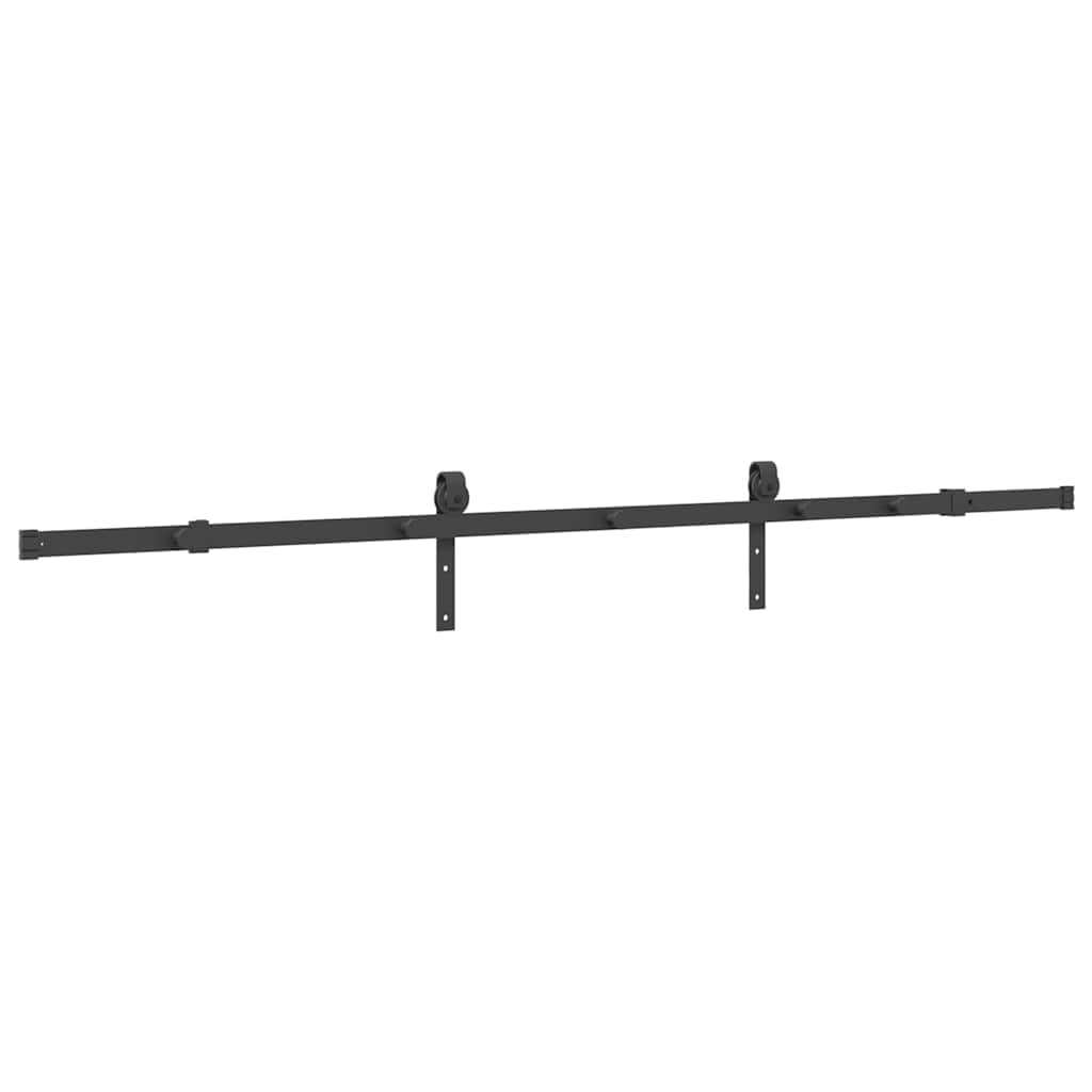 Juego de herrajes para puerta corredera de 213,5 cm de acero con recubrimiento en polvo negro con tope de puerta, ruedas y guía de suelo, para puertas de 35 a 45 mm de grosor, soporta hasta
