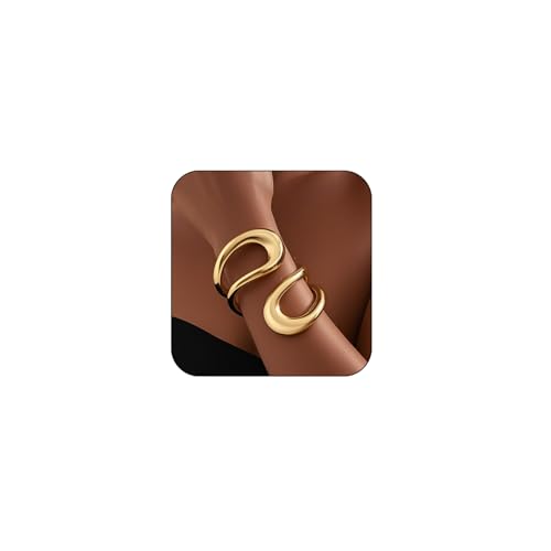 Gold Bangle Bracelets For Women, Polished Chunky Twisted Hinged Waterdrop Spiraled Oval Open Thick Cuff Statement Jewelry Gift