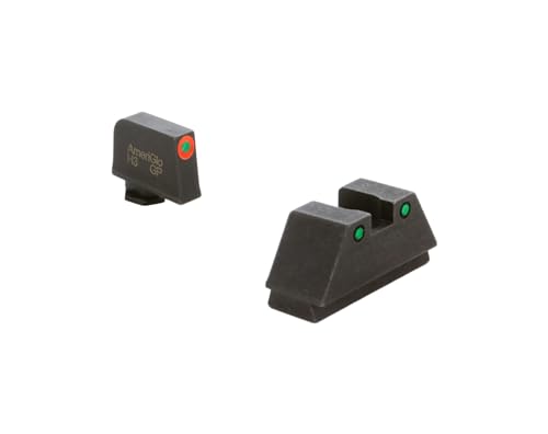 AMERIGLO Optic Compatible Sight Set for Glock - XL Tall Green Tritium Orange Outline .315 Front Green Tritium Black Outline .394 Rear