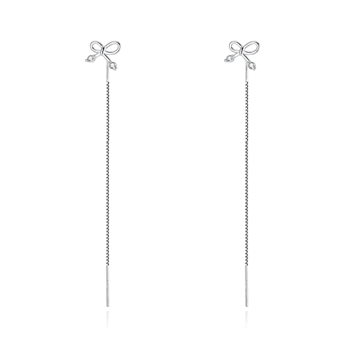 Pendientes threader de plata para cenas y eventos con diseño de cadena larga de lazo