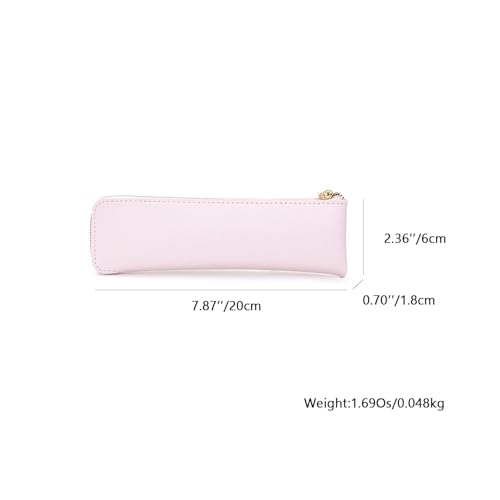 Image of Faux Leather Pencil Case Slim Pencil Pouch Durable Zipper Stationery Bag Small Travel Use(Pink /FL)