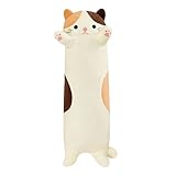 PEACH CAT 27.5" Long Cat Plush Pillow Cute Kitten Stuffed Animals Soft Plushies Toy Gifts for Kids Beige