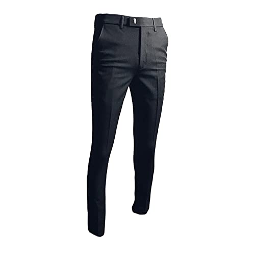 Men's Solid Color Tapered Leg Pant Lightweight Slim Fit Casual Suit Pants Stylish Summer Business Wedding Trousers
