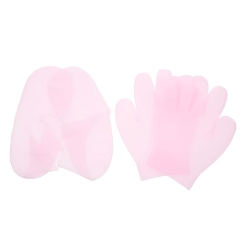 PartyKindom 2 Pairs Moisturizing Hand Gloves Softening Feet Socks Set Gel for Dry Chapped Skin Care Reusable Comfortable Fit Nonslip Honeycomb Design Pink