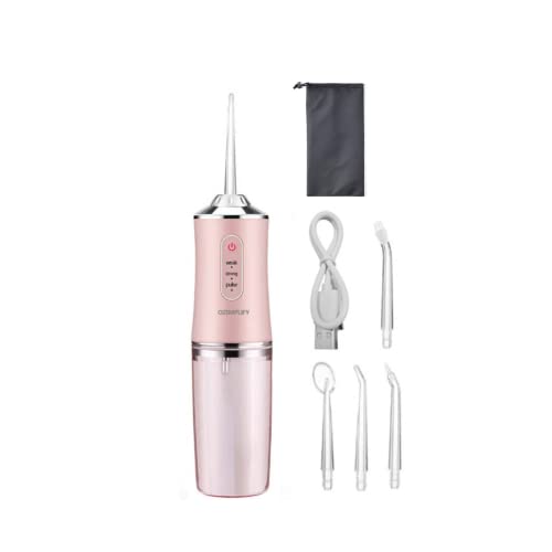 Irrigator Water Flosser Rechargeable, Dental Clean electric toothbrush 230ml Waterproof Water Pick for Teeth Portable Teeth Cleaning Kit with 3 Modes for Travel and Household (Pink)