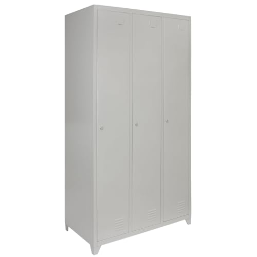 Monster shop lockers metal lockable storage large 3 door school work staff unit grey steel rail shelf gym changing shelves