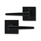 Privacy Black Lever Door Handle - Low Profile Square Shaped Door Lever with Push Button Lock for...