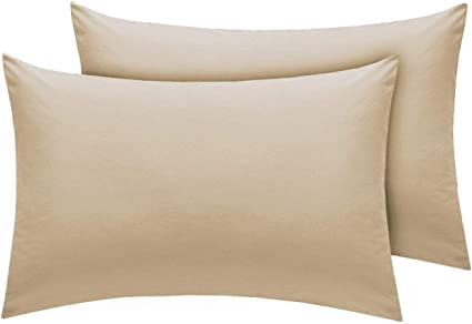British Home Bedding - Plain Polycotton Percale Flat Bed Sheets - Premium Deluxe Hotel Quality (Latte/Light Brown, Pillow Case)