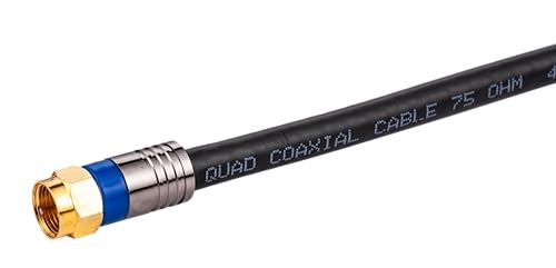 Cables Direct Online 0.5M Black RG6 Coax Cable Dual Shield Outdoor/Indoor Coaxial BNC Extension Wire For Satellite Dish Cable TV Antenna