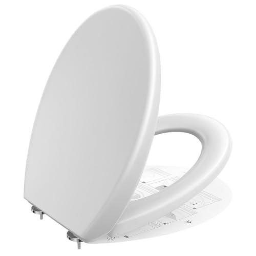 CECIPA Tapa WC Universal, Asiento Inodoro Blanco Ovalado con Cierre Suave, Tapa de Vater de Duroplast, Tapadera WC para Familia y Baño, Tapa Inodoro Montaje Fácil y Resistente - Serie DERW
