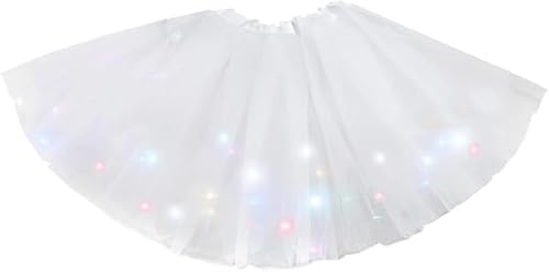 Womens LED Tutu Skirts Layered Ballet Dance Tulle Skirt Light Up Skirts for Party Costume (White-New)