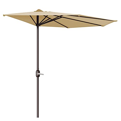 Ombrellone da Muro a Parete Mezzaluna Ø270cm, Ombrellone da Giardino con Manovella, Beige