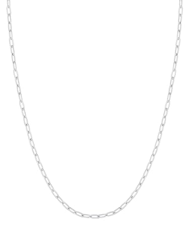 FOCALOOK Collar Plateado Mujer Cadena Fina Eslabones Rectangulares Acero Inoxidable 316L Apilable Clip de Papel 1.8mm 24 Pulgadas Joyería Simple Sencilla Regalo Madre Pareja