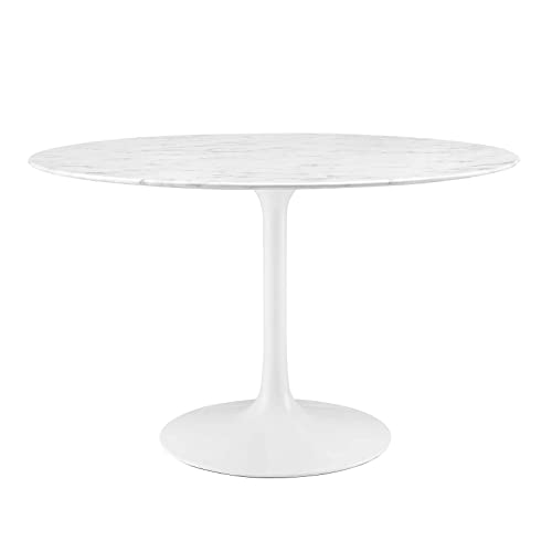 Image of Modway Lippa 47 inch Mid-Century Dining Table with Round Artificial Marble Top in White