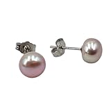 ONDEGO® 925 Silber Süßwasserperlen Ohrringe Rosa Perlenohrringe 7mm Ohrstecker Brautschmuck Geschenk Damen Schmuck