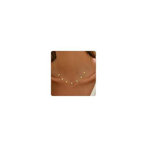 18K Gold Plated Pendant Necklace for Women Dainty Star Cross Heart Charm Choker Necklace Layered Lip Chain Necklaces Stainless Steel Trendy Jewelry