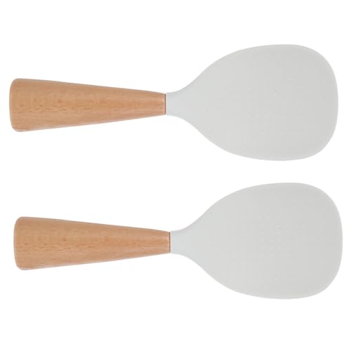 Unomor 2pcs Standing Silicone Rice Spoon Paddle: Household Rice Spatula - Heat Resistant Anti Scalding Wood Handle - Japanese Sushi Scooper For Cooker Potato Servers Serving
