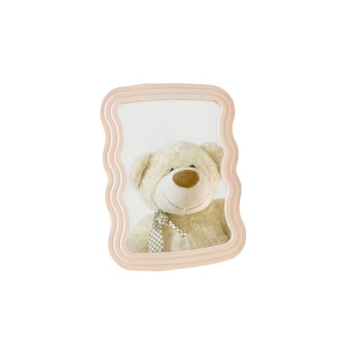 KZhuim Wave-Shaped Foldable Vanity Mirror - Portable Pink Makeup Mirror with Adjustable Angle, 7.81x5.51 Inches, HD Glass for Bedroom, Bathroom & Desk Decor