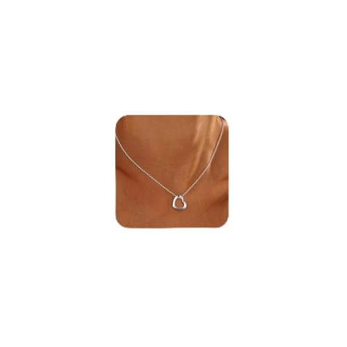 Image of ASCOMY Silver Necklaces for Women 14K Silver Plated Heart Necklace Dainty Love Heart Pendant Necklaces Hollow Rolling Hearts Charm Cute O-Chain Choker Tiny Necklace Minimalist Jewellery for Her
