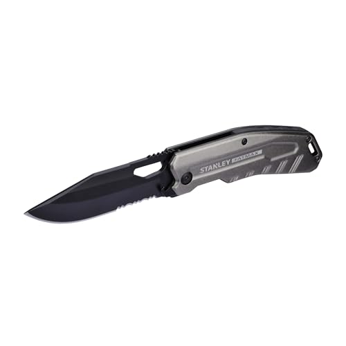 STANLEY Fmht0-10312 Couteau Premium 80Mm Gamme FATMAX - Garde-Fou Pour La Sécurité- Lame En Acier Inoxydable Bords Droits Et Dentelés - Poignée Ergonomique - Ouverture Une Main - Clip Ceinture