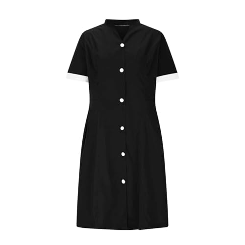 Womens Summer Nursing Dress V Neck Short Sleeve Scrubs Dress Casual Working Knee Length Nurse Uniforms with Pockets3