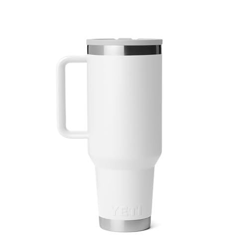 Image of YETI Rambler 40 oz Travel Mug with Flip Straw Lid - Stainless Steel, Vacuum Insulated, Leakproof, Cup Holder Friendly, White