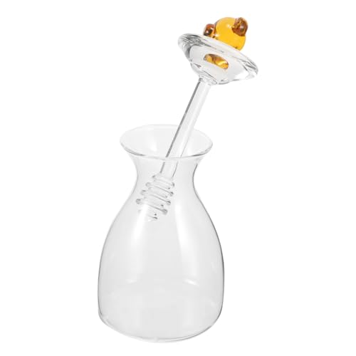 Cabilock Olla de miel transparente jarabe mini tarros de albañil con tapas dispensador de miel tarros de cristal tapas de tarro de albañil frascos con tapas tarro de miel con cazo Vidrio