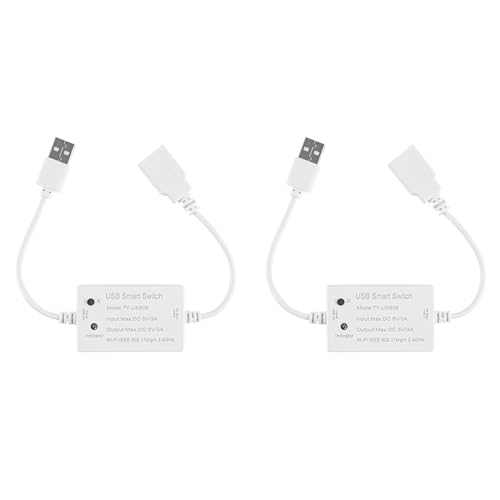 KTELI 2X Tuya USB Smart Switch WIFI Controller Universal Breaker Timer Smart Life for USB Appliances for Alexa Home, White