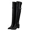 ORFOFE Botas Altas de Mujer por Encima Rodilla Negras Talla 39 Botas de Tacón Grueso para Otoño E Invierno Superficie de PU y Suela Antideslizante de Goma Ideales para Clima Frío