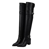 ORFOFE Botas Altas de Mujer por Encima Rodilla Negras Talla 39 Botas de Tacón Grueso para Otoño E Invierno Superficie de PU y Suela Antideslizante de Goma Ideales para Clima Frío