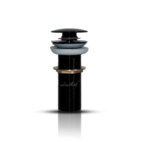 Image of InArt Black Glossy Pop-up Brass Basin Drainer /Waste Coupling /Waste Kit for Bathroom Wash Basin /Vessel Sink Black Color 5 Inch Brass Full Threaded Pop Up Waste Coupling 32 MM