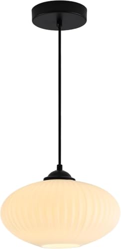 KCO Lighting 9.8' Small Milk Glass Pendant Light Black and White Pendant Light Mid Century Modern...