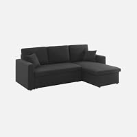 Alice's Garden sweeek - Canapé d'angle Smile Convertible réversible Compact 3 Places en Tissu Noir. L 213.5 x 