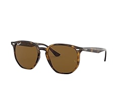 Ray-Ban RB4306 Hexagonal Sunglasses, Black/Polarized Green