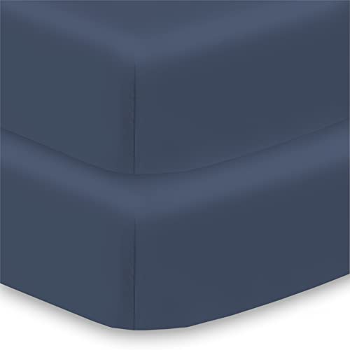 BreathableBaby All-in-One Fitted Sheet & Waterproof Cover, for 52" x 28"/132 x 71 cm Crib Mattress, Navy (2-Pack)