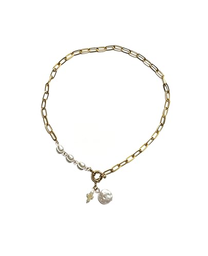 KaryKate Gold Chain Necklace with Pearls and Cross Pendant Charm,