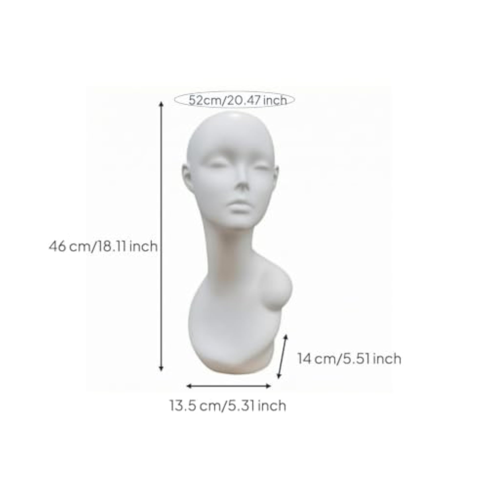 Featureless Female Mannequin Head Bust, White