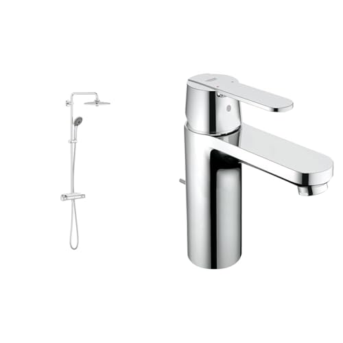 GROHE Colonne de douche mitigeur thermostatique Vitalio Joy 260, 50% d'économie d'eau et d'énergie, tablette incluse, tête de douche 260mm, douchette 3...