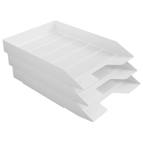 Corbeille à courrier à chargement frontal empilable 3 niveaux plastique blanc