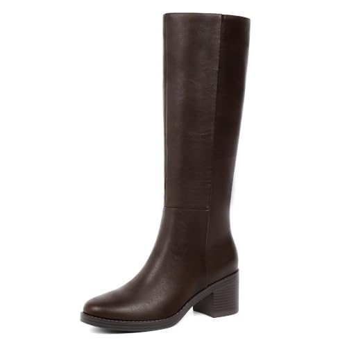 Image of Easyfox Womens Knee High Boots Chunky Low Heel Round Toe Tall Long Boots | Balanced Low Block Heel, Roomy Round Toe, Anti-slip Rubber Outsole, Fashion Heeled Dressy Fall Winter Long Boots for Women
