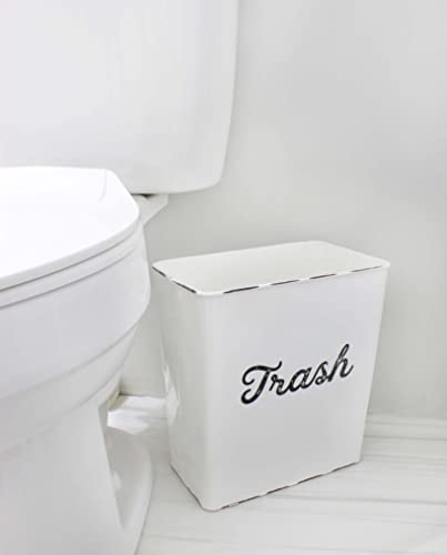 Auldhome White Enamel Trash Can, Rustic Farmhouse Wastebasket For Bathroom, Bedroom, Or Office #TOP3