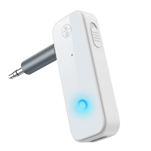Aux Bluetooth Adapter for Car, 2 in 1 Wireless Bluetooth 5.3 Transmitter Receiver, Built-in Mic Hands-Free Calls Crystal Clear Sound, for Cars Headphones Home Stereo, White